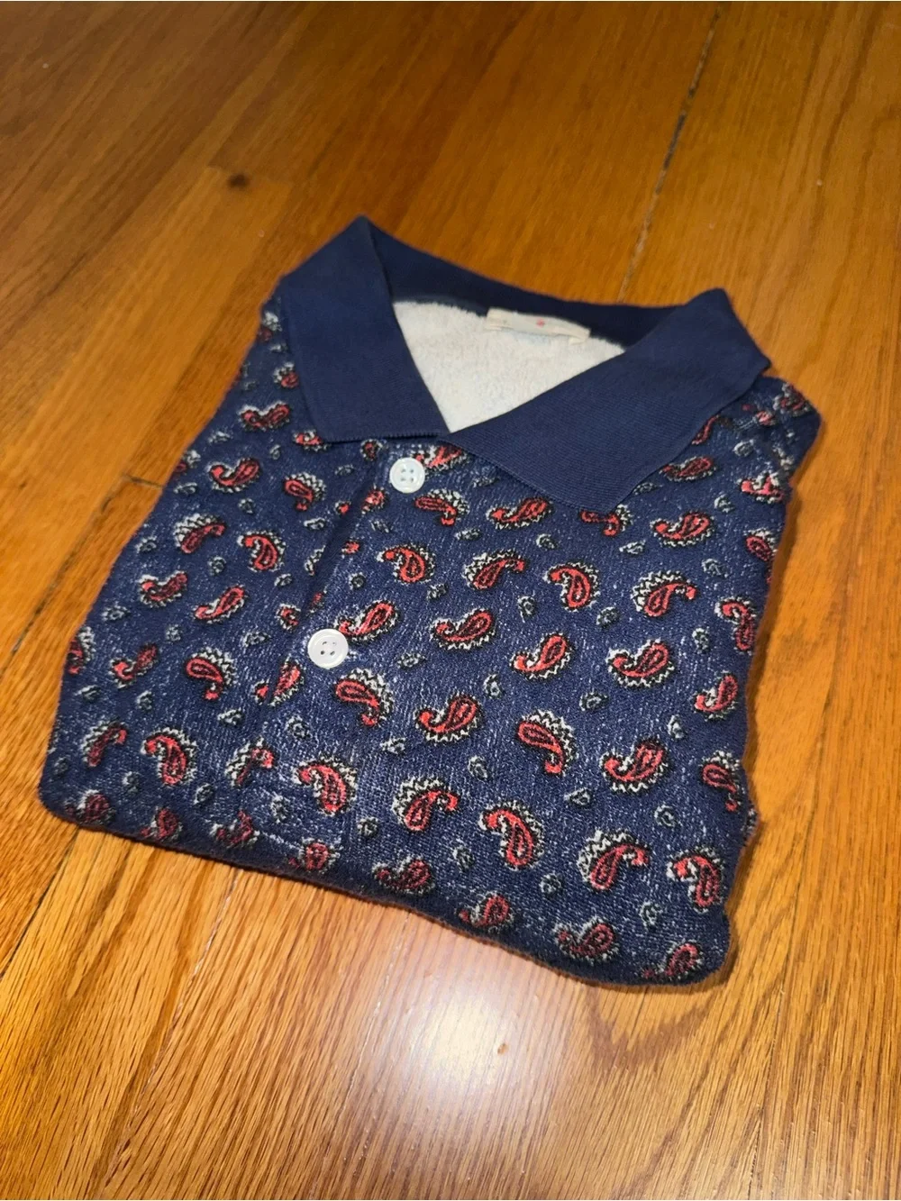 J.CREW Short Sleeve Collared Polo Shirt Blue Red Paisley Terry Cloth Men S
